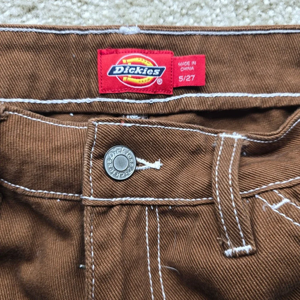 Dickies Brown Carpenter Pants White Contrast Stitch Utility Workwear Size 5/27 - Picture 2 of 11